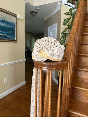 Embroidered Beige Turban Headwrap